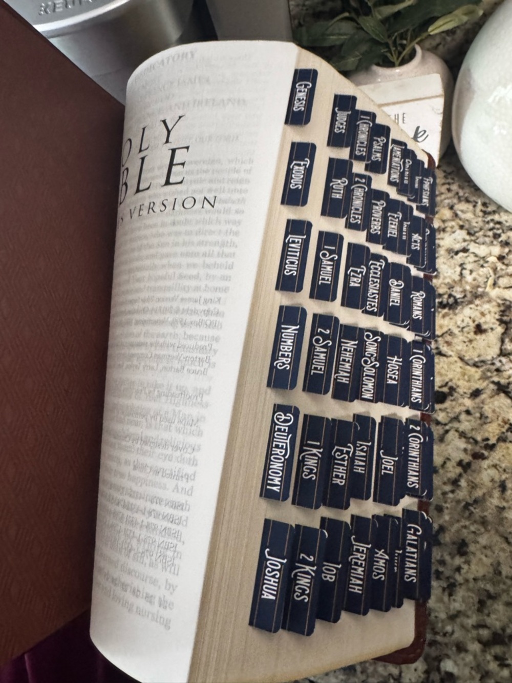 New KJV The Holy Bible Navy Index Tabs Super Giant Print Tan Faux Leather Men’s